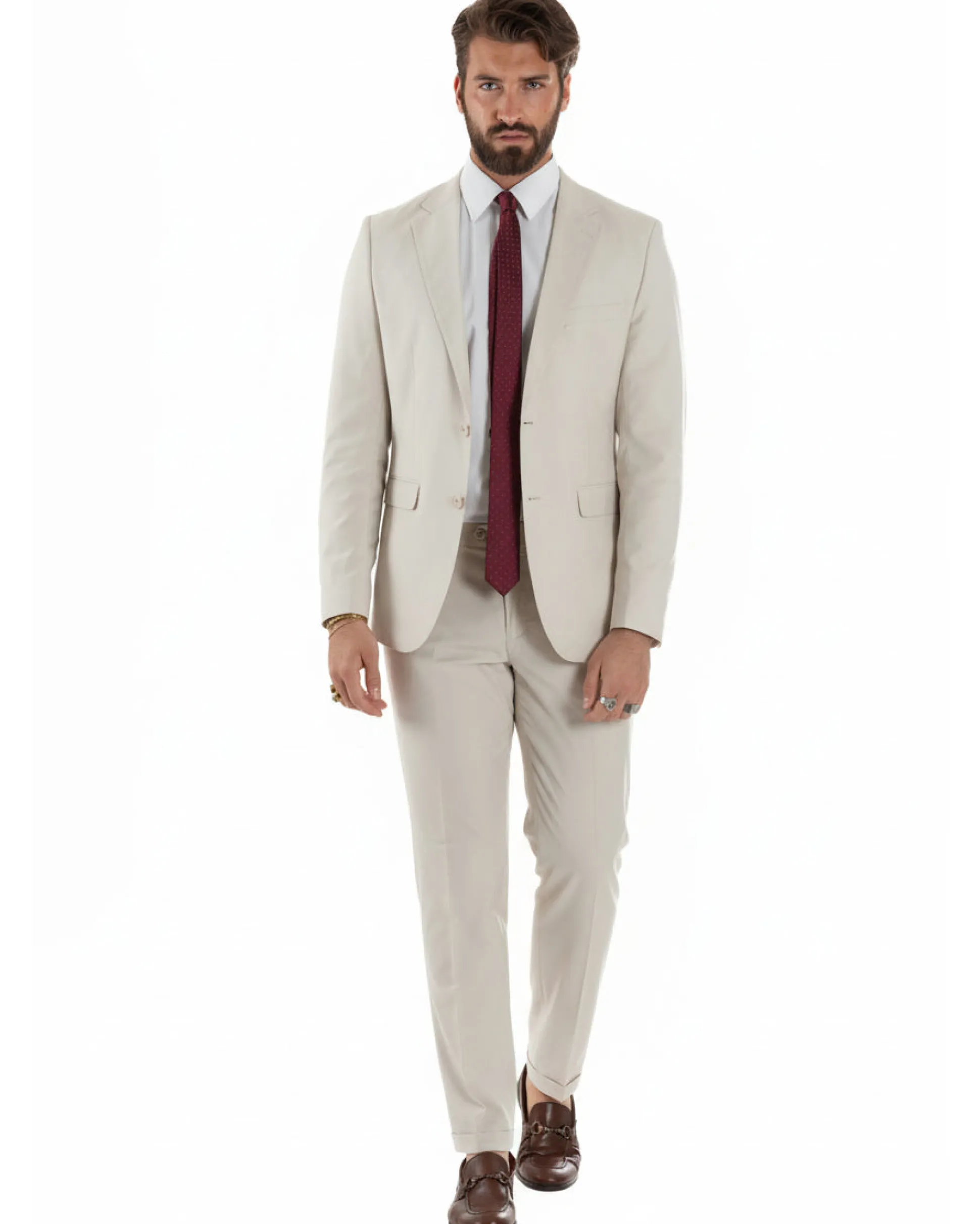 Abito uomo monopetto vestito viscosa completo giacca pantaloni panna GIOSAL-AE1206A