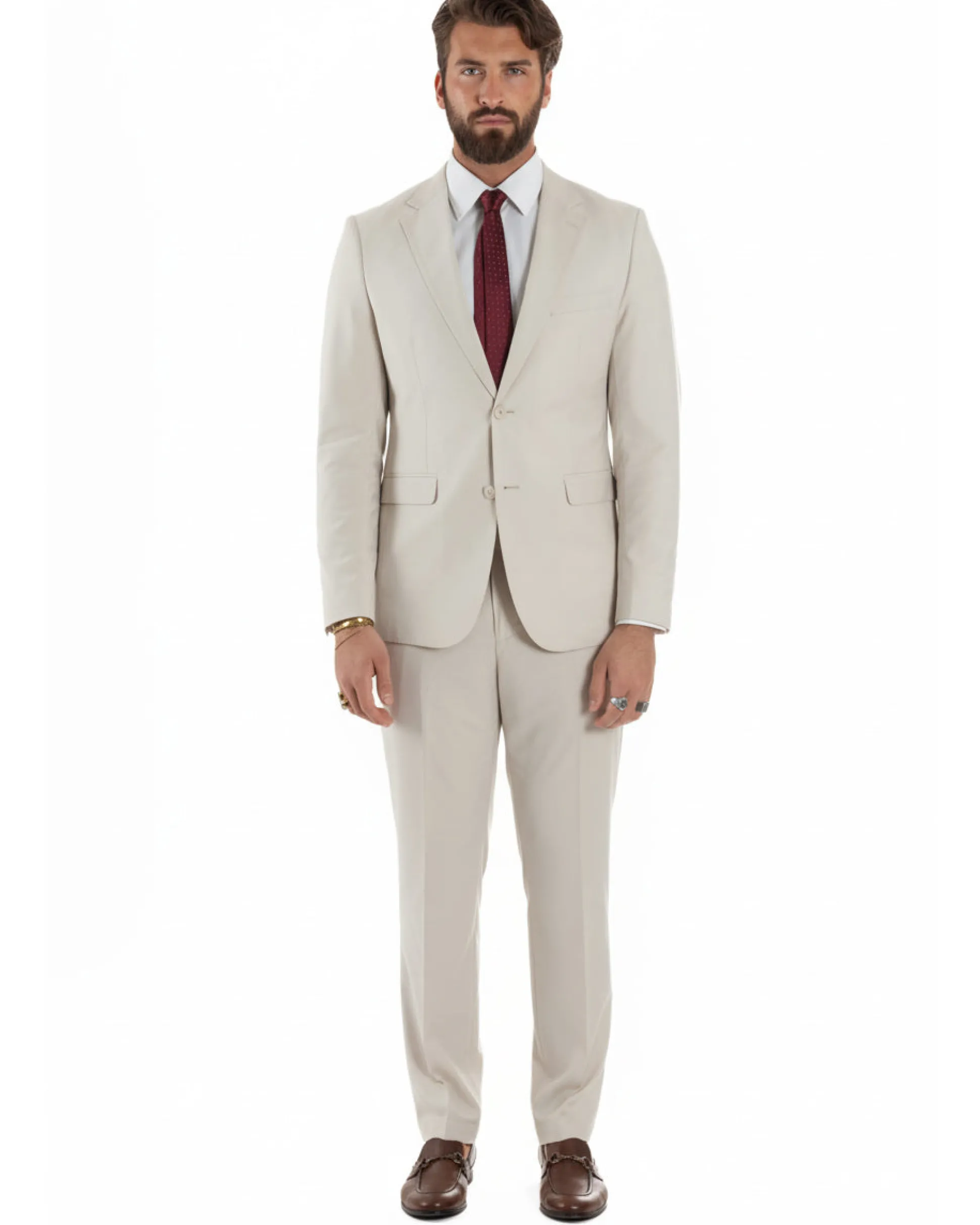 Abito uomo monopetto vestito viscosa completo giacca pantaloni panna GIOSAL-AE1206A