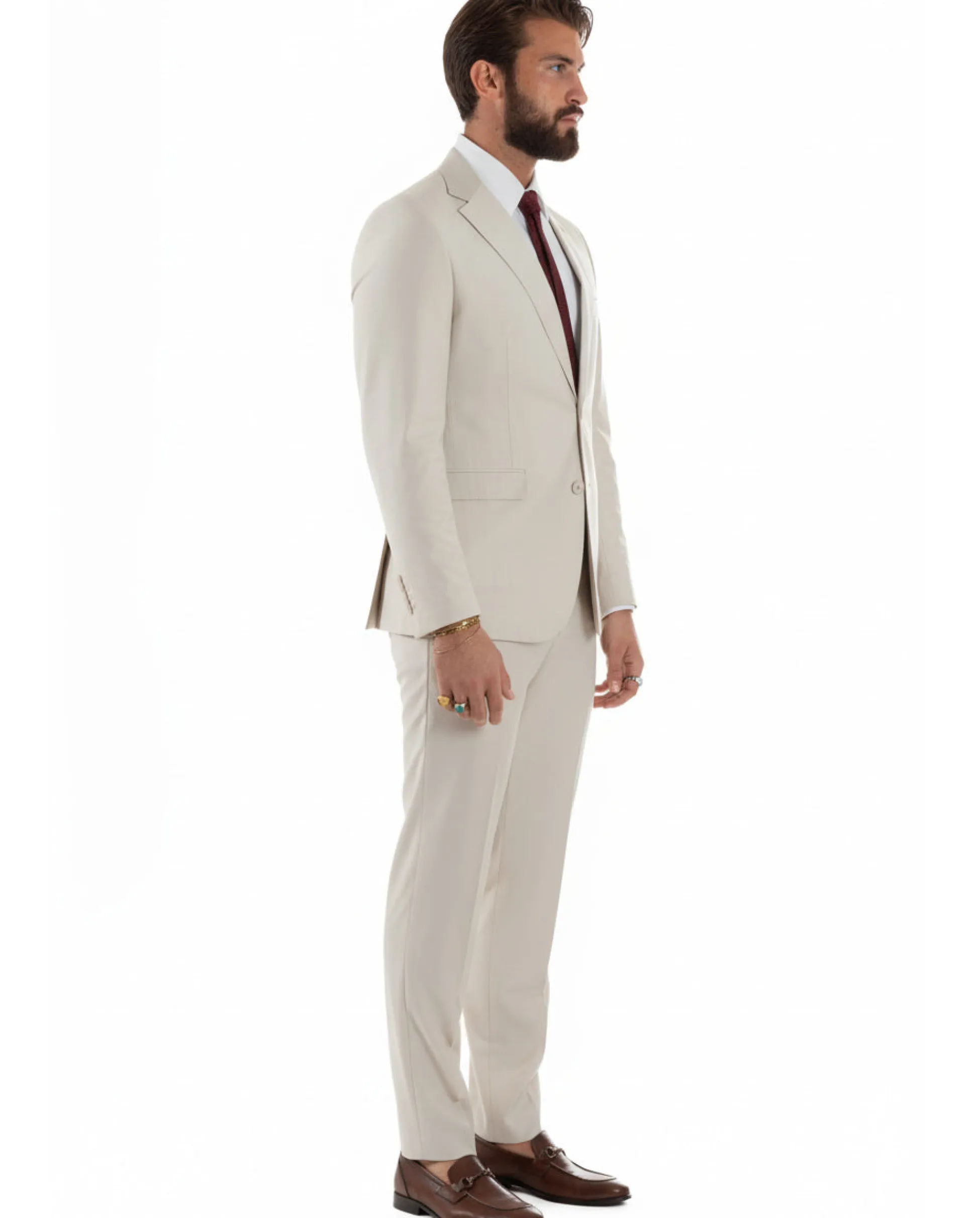 Abito uomo monopetto vestito viscosa completo giacca pantaloni panna GIOSAL-AE1206A