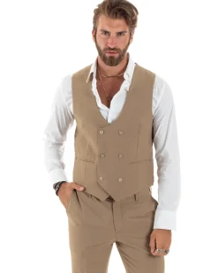 Abito uomo monopetto vestito 3 pezzi completo panciotto camel GIOSAL-AE1096A