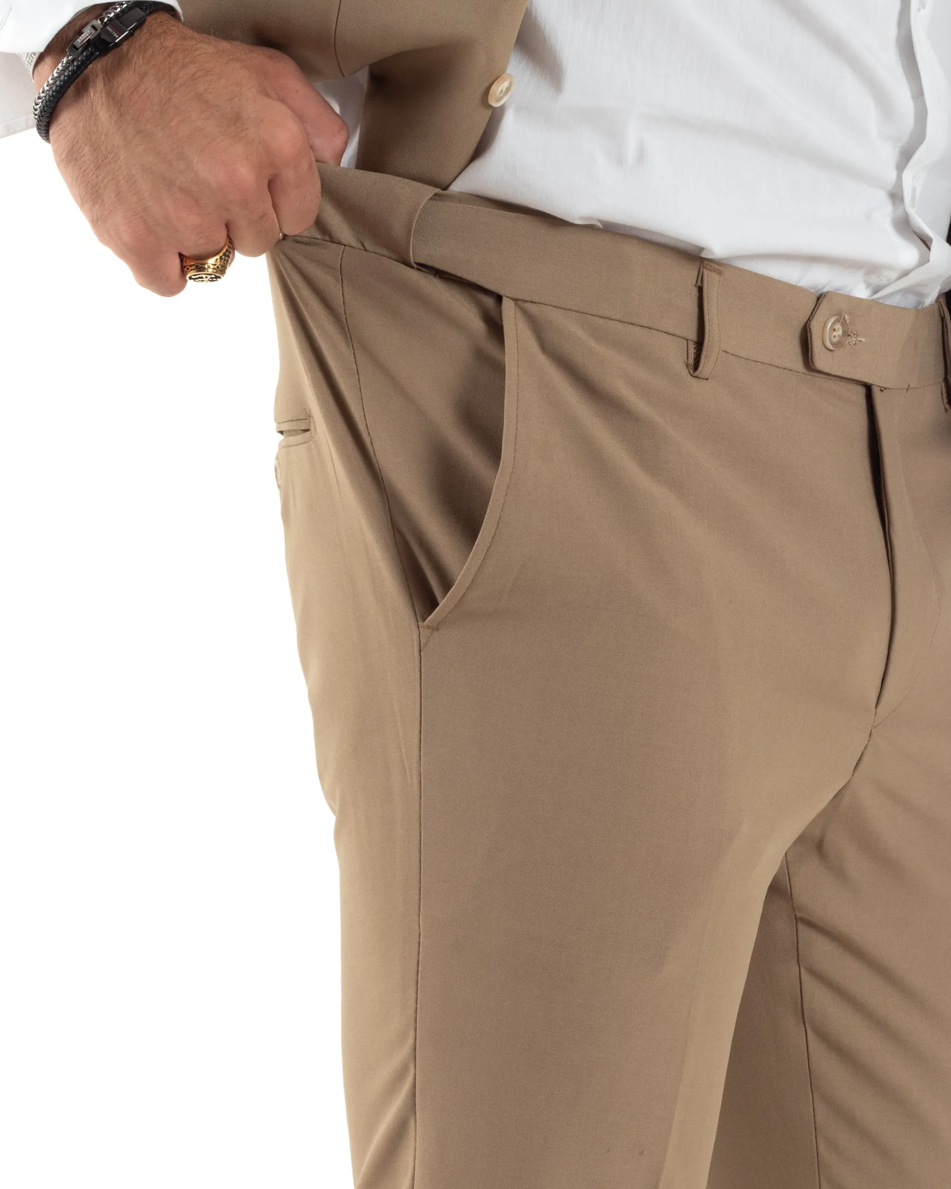 Abito uomo monopetto vestito 3 pezzi completo panciotto camel GIOSAL-AE1096A