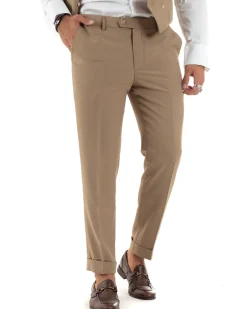 Abito uomo monopetto vestito 3 pezzi completo panciotto camel GIOSAL-AE1096A