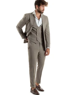 Abito uomo monopetto vestito 3 pezzi completo panciotto beige melangiato GIOSAL-AE1063A