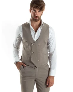 Abito uomo monopetto vestito 3 pezzi completo panciotto beige melangiato GIOSAL-AE1063A