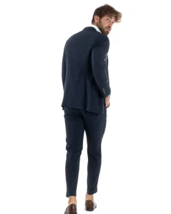 Abito uomo monopetto vestito 3 pezzi completo panciotto blu melangiato GIOSAL-AE1062A