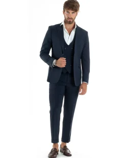 Abito uomo monopetto vestito 3 pezzi completo panciotto blu melangiato GIOSAL-AE1062A