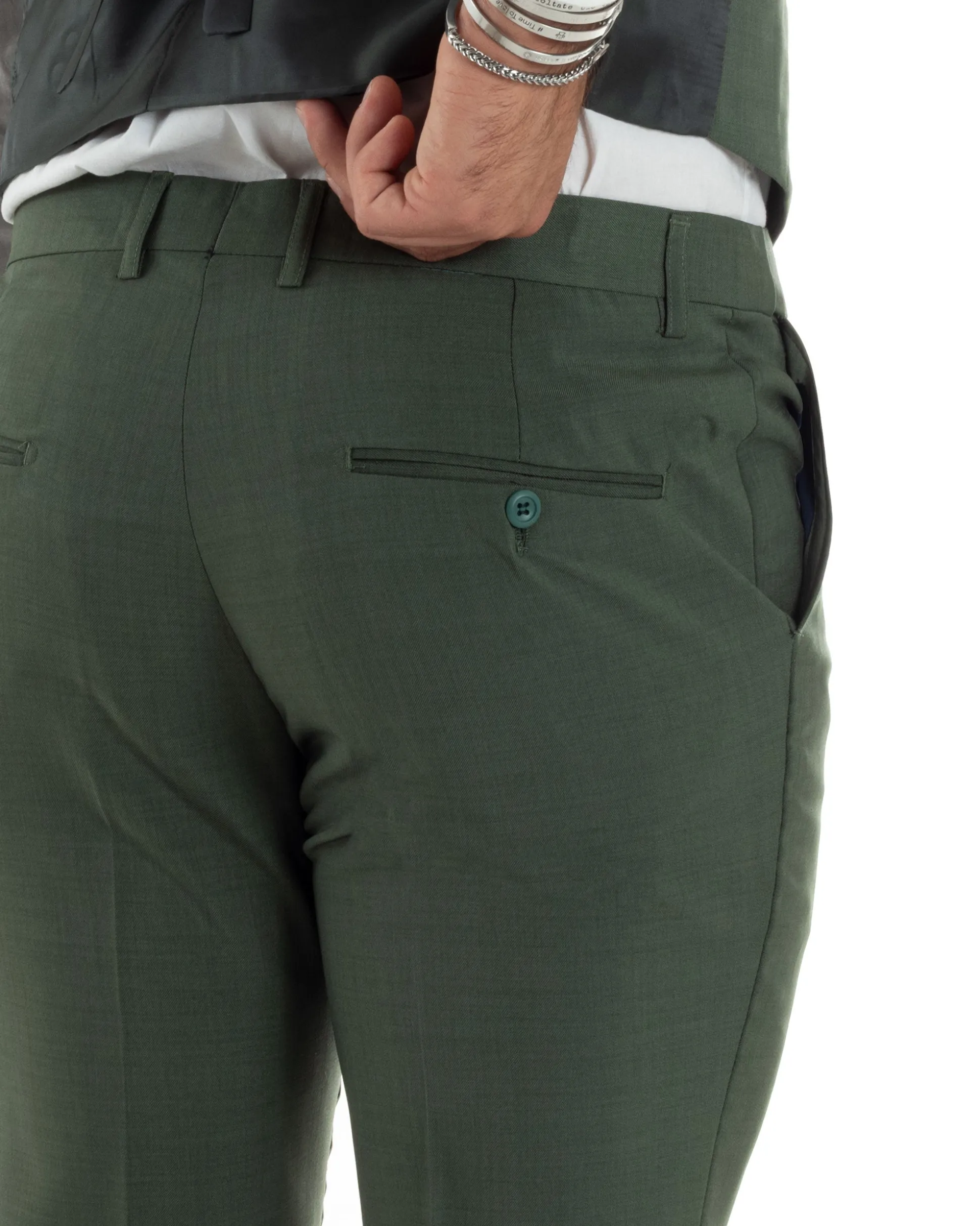 Abito uomo monopetto vestito 3 pezzi completo panciotto verde melangiato GIOSAL-AE1061A