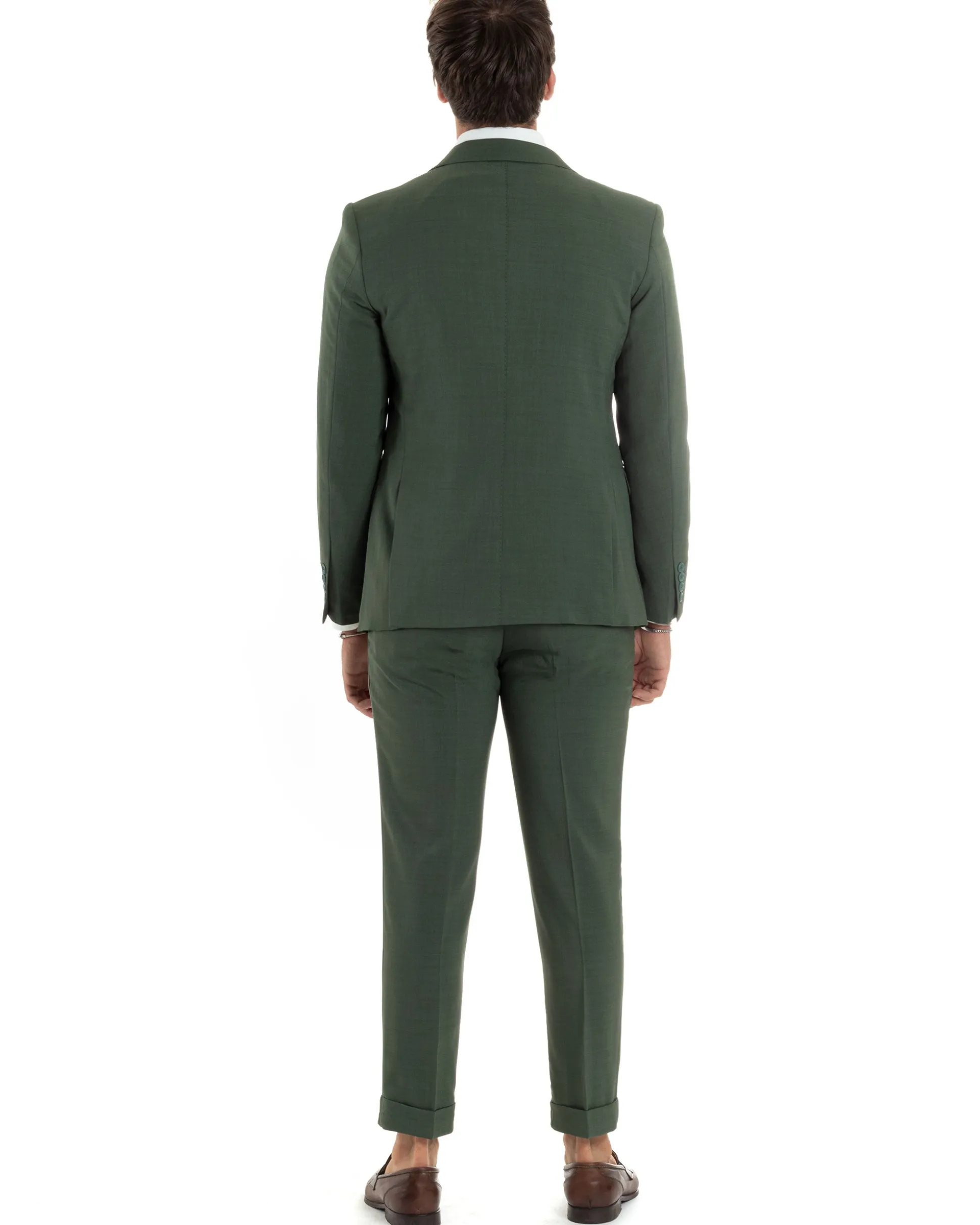 Abito uomo monopetto vestito 3 pezzi completo panciotto verde melangiato GIOSAL-AE1061A
