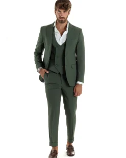 Abito uomo monopetto vestito 3 pezzi completo panciotto verde melangiato GIOSAL-AE1061A