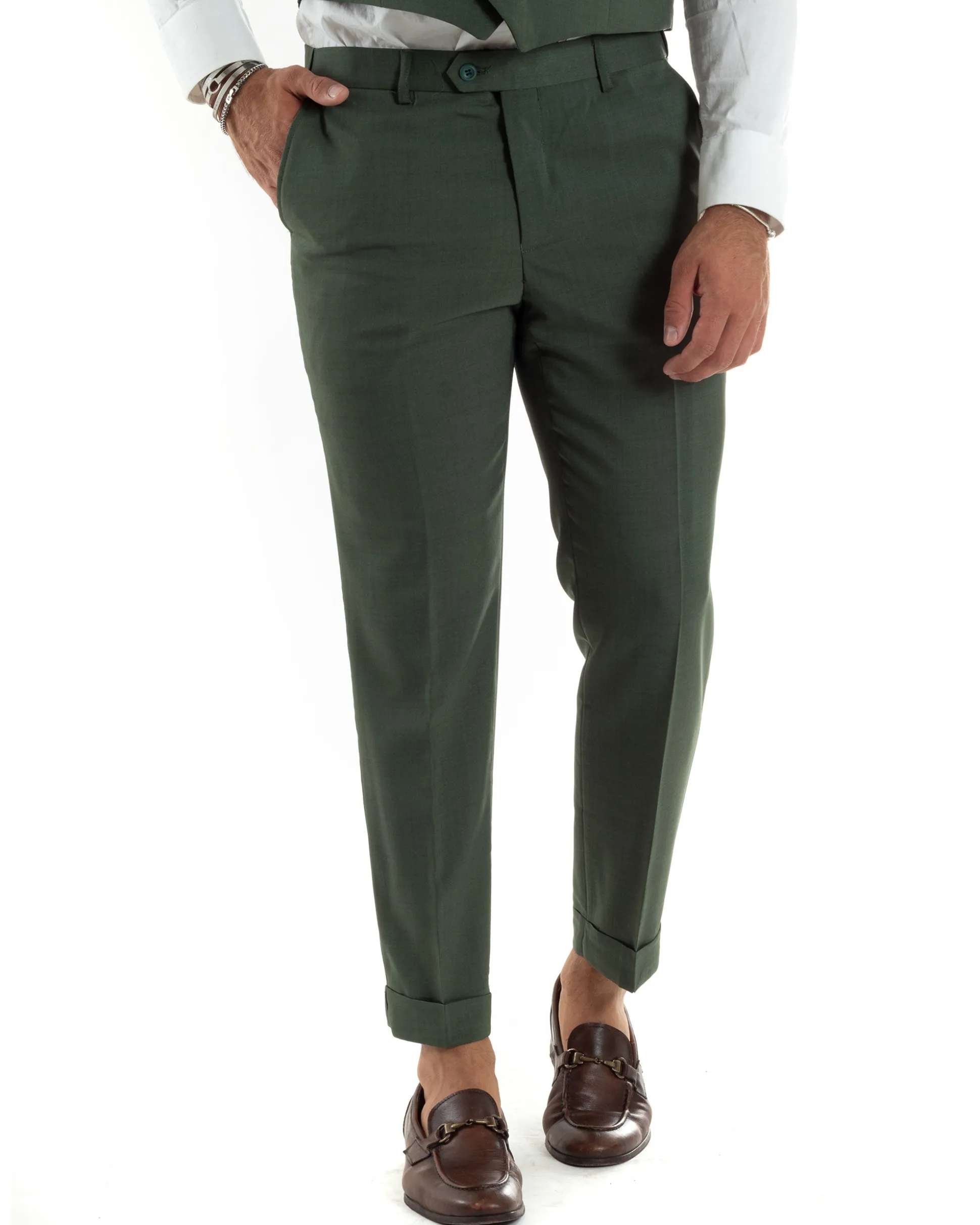 Abito uomo monopetto vestito 3 pezzi completo panciotto verde melangiato GIOSAL-AE1061A