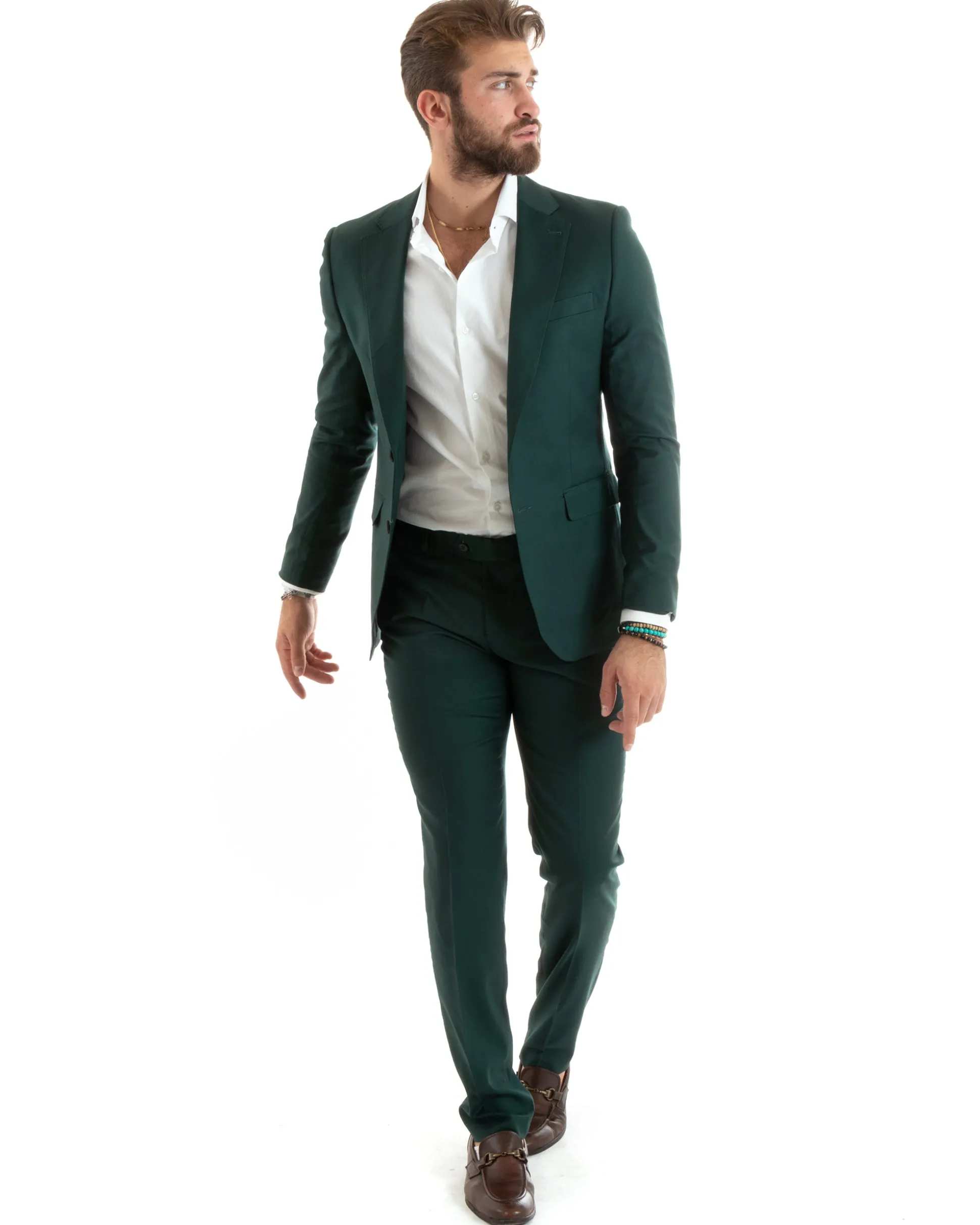 Abito uomo monopetto vestito viscosa completo giacca pantaloni verde GIOSAL-OU2434A