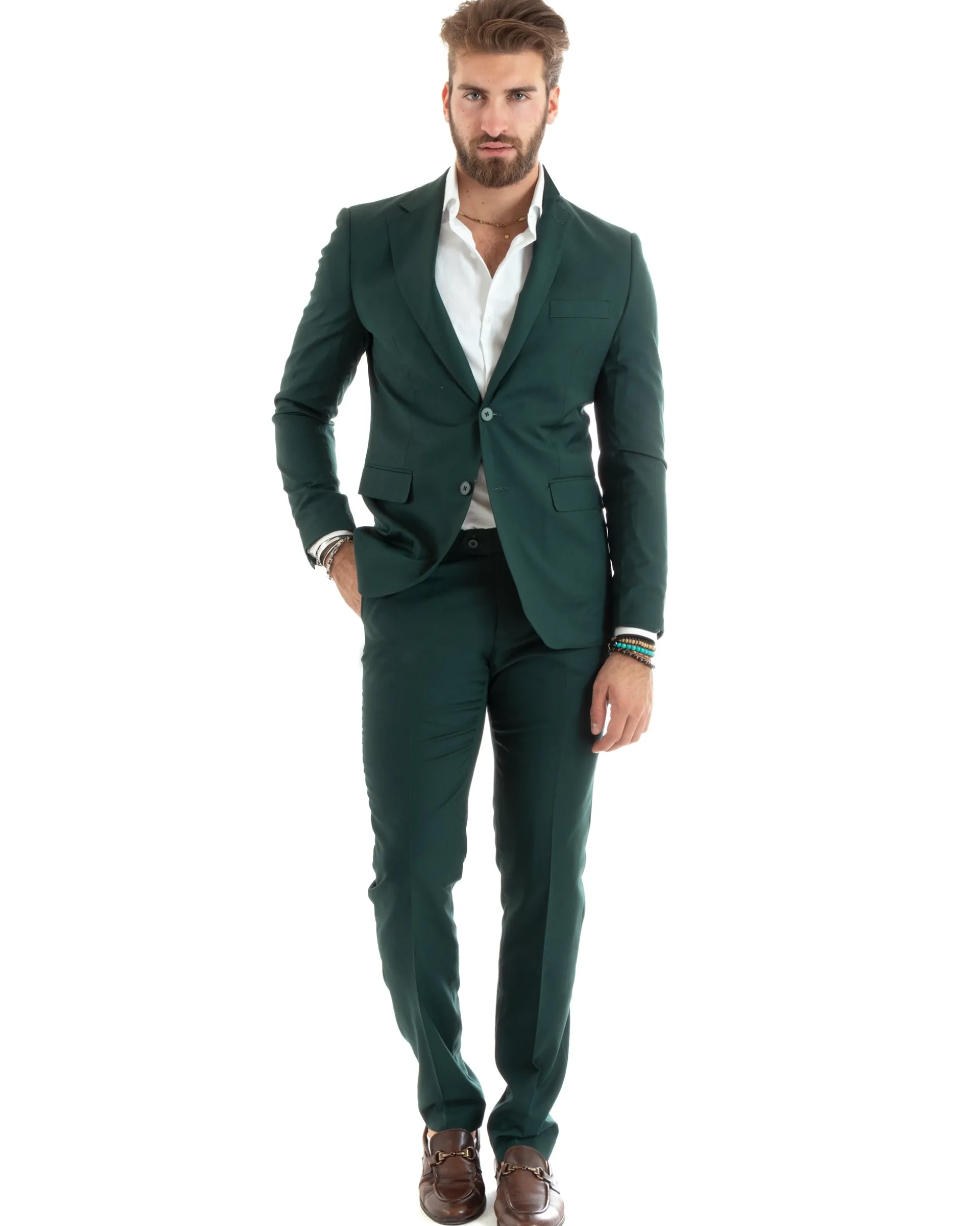 Abito uomo monopetto vestito viscosa completo giacca pantaloni verde GIOSAL-OU2434A