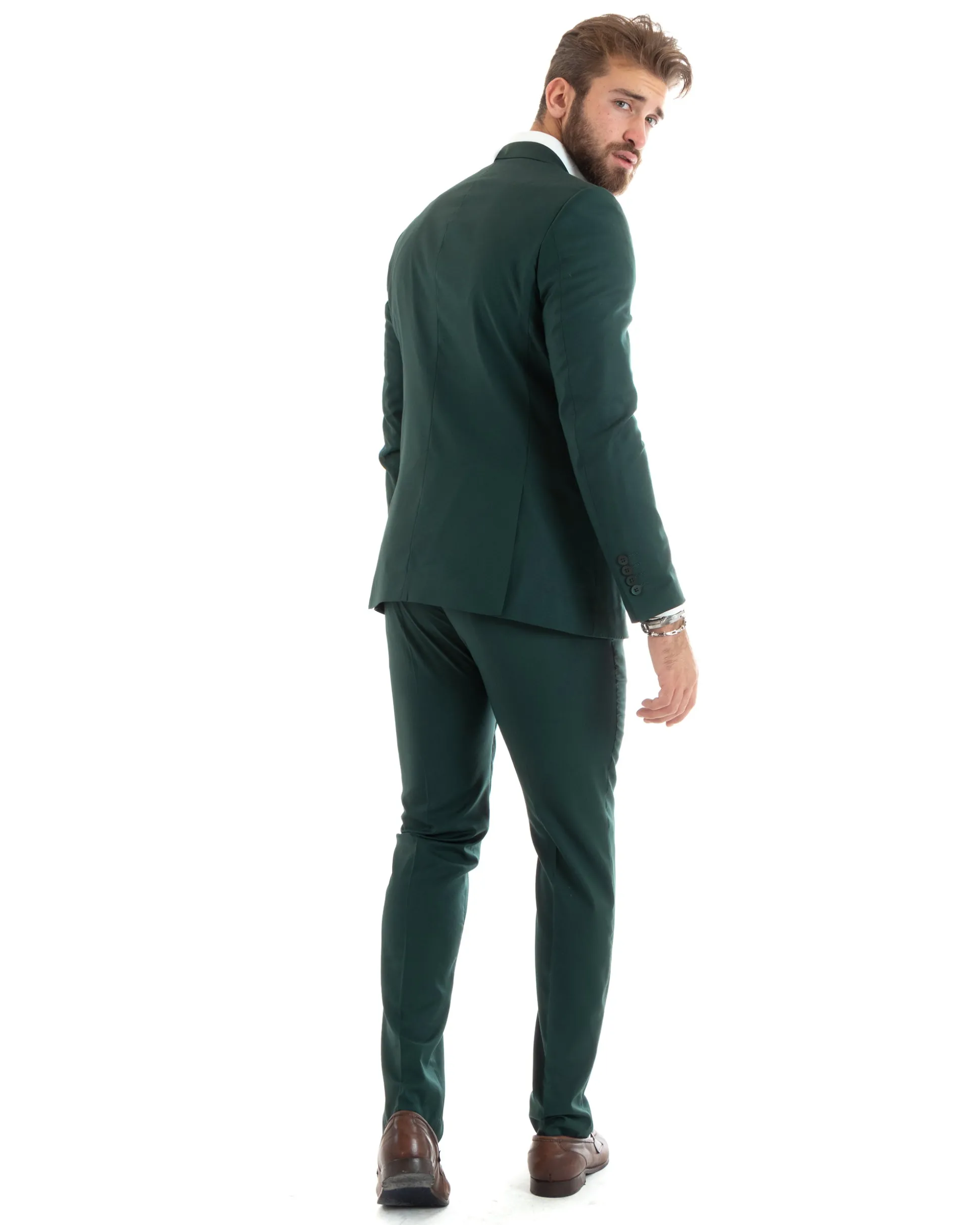 Abito uomo monopetto vestito viscosa completo giacca pantaloni verde GIOSAL-OU2434A