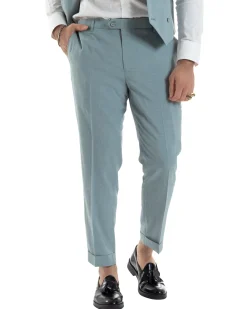 Abito Uomo Monopetto Vestito 3 Pezzi Completo Panciotto Verde Acqua Melangiato AE1114A