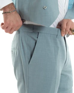 Abito Uomo Monopetto Vestito 3 Pezzi Completo Panciotto Verde Acqua Melangiato AE1114A