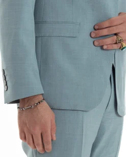 Abito Uomo Monopetto Vestito 3 Pezzi Completo Panciotto Verde Acqua Melangiato AE1114A