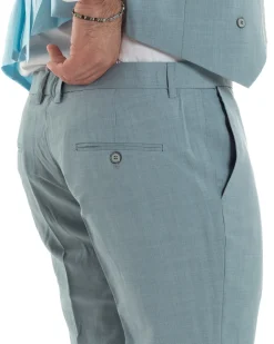 Abito Uomo Monopetto Vestito 3 Pezzi Completo Panciotto Verde Acqua Melangiato AE1114A