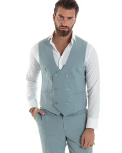 Abito Uomo Monopetto Vestito 3 Pezzi Completo Panciotto Verde Acqua Melangiato AE1114A