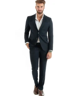 Abito uomo monopetto vestito viscosa completo giacca pantaloni blu GIOSAL-OU2430A