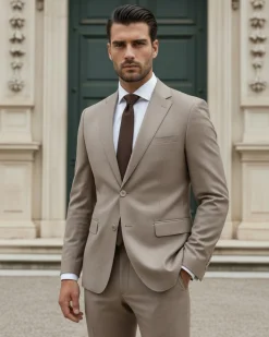 Abito uomo monopetto vestito viscosa completo giacca pantaloni beige GIOSAL-OU2432A