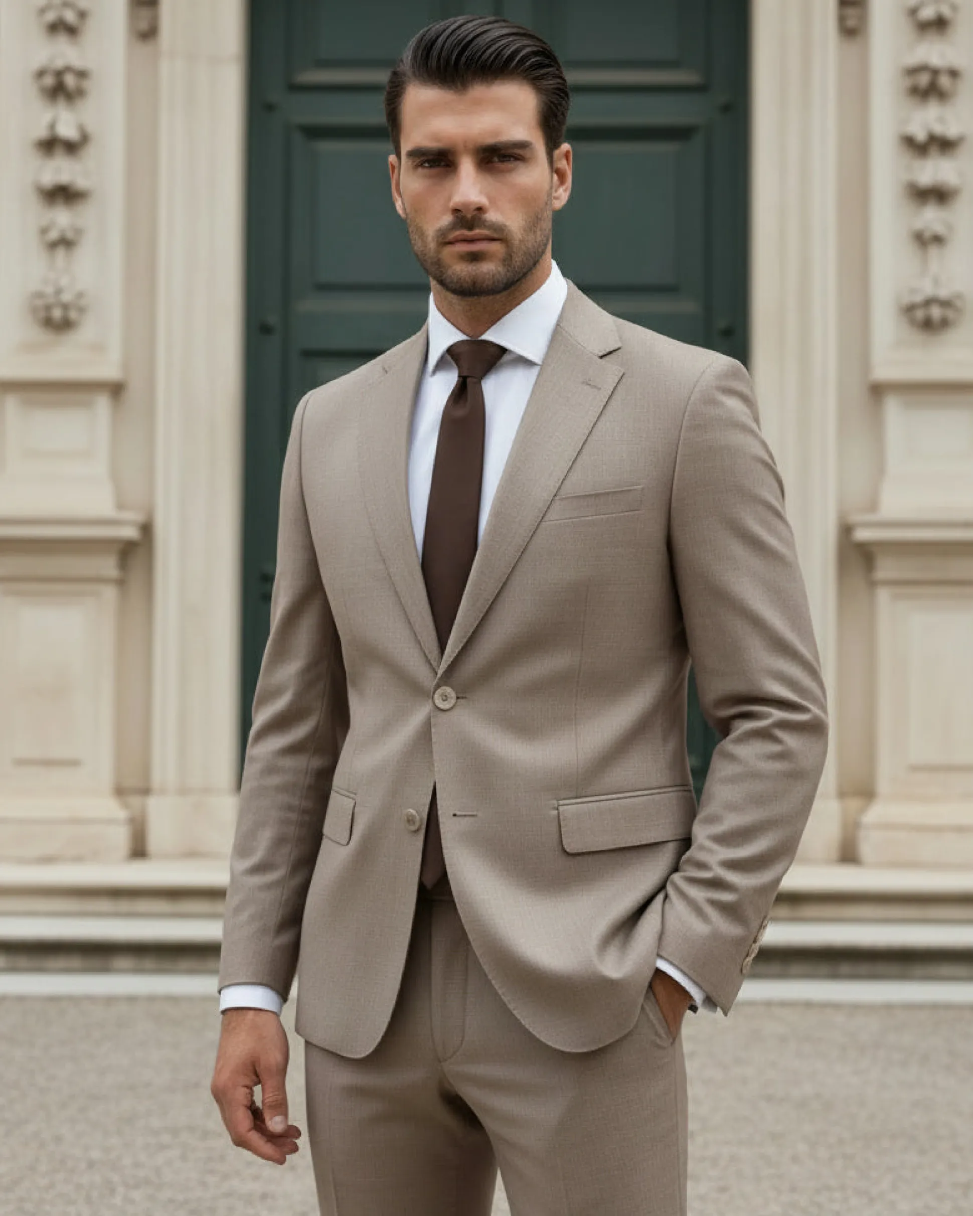 Abito uomo monopetto vestito viscosa completo giacca pantaloni beige GIOSAL-OU2432A