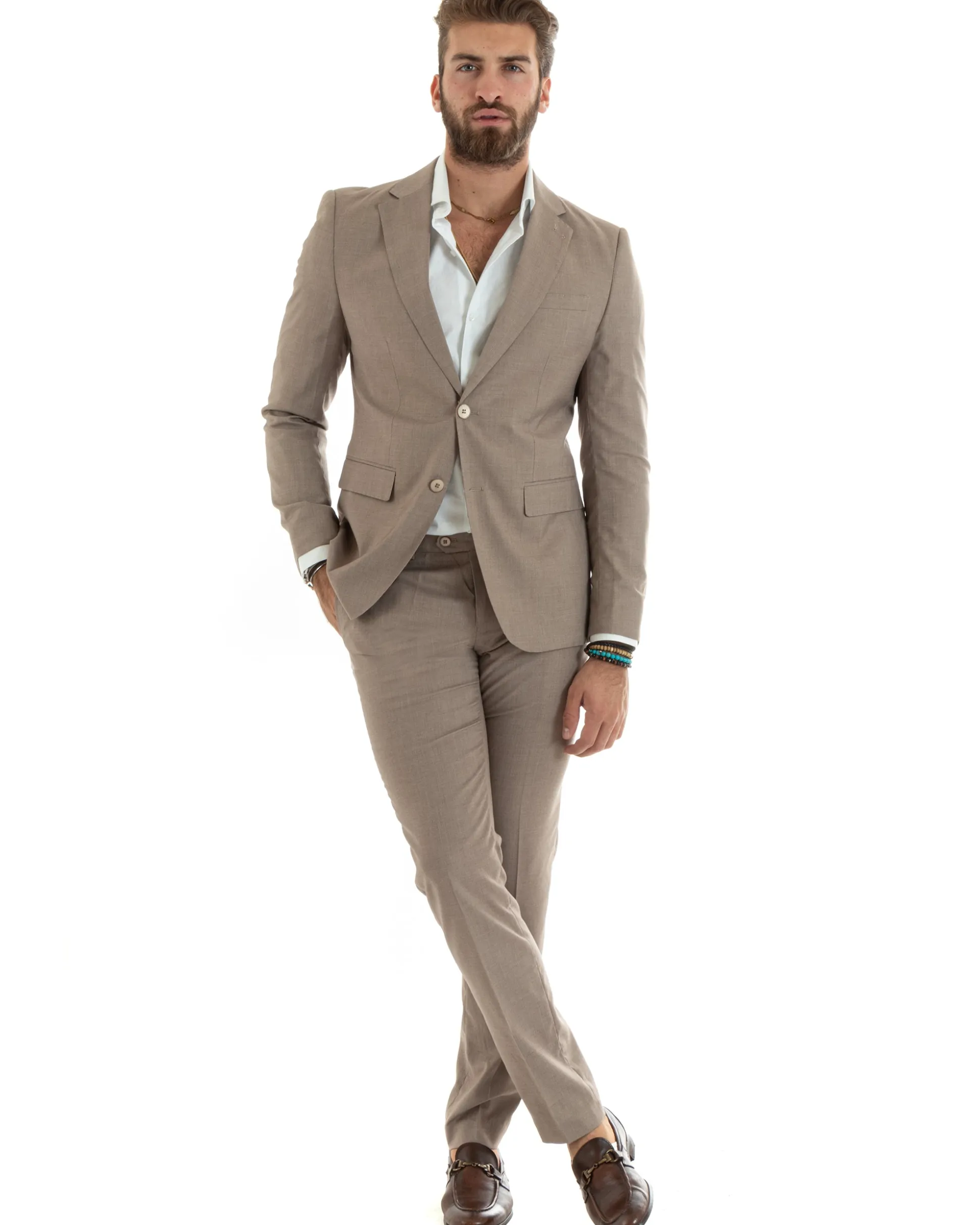 Abito uomo monopetto vestito viscosa completo giacca pantaloni beige GIOSAL-OU2432A