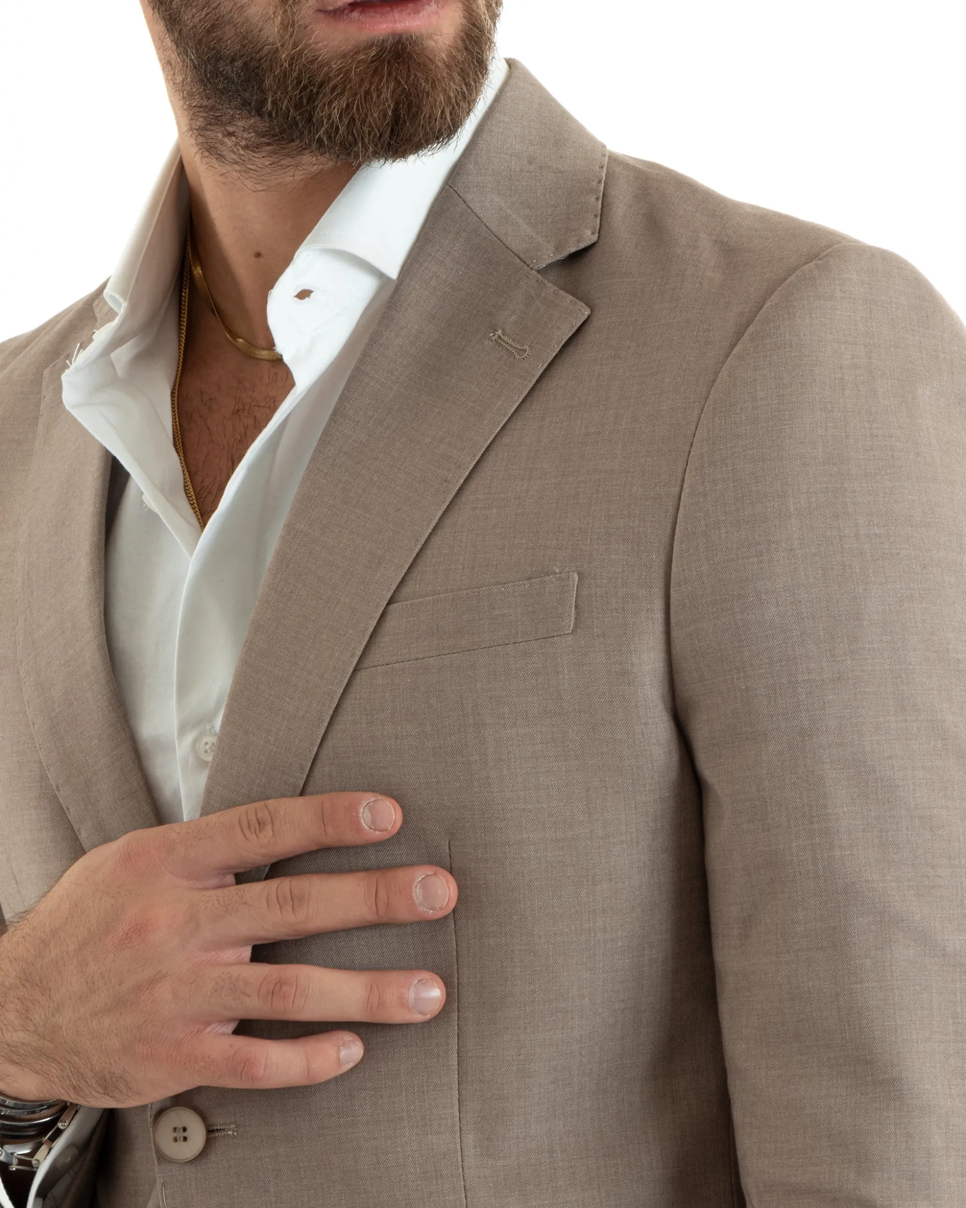 Abito uomo monopetto vestito viscosa completo giacca pantaloni beige GIOSAL-OU2432A