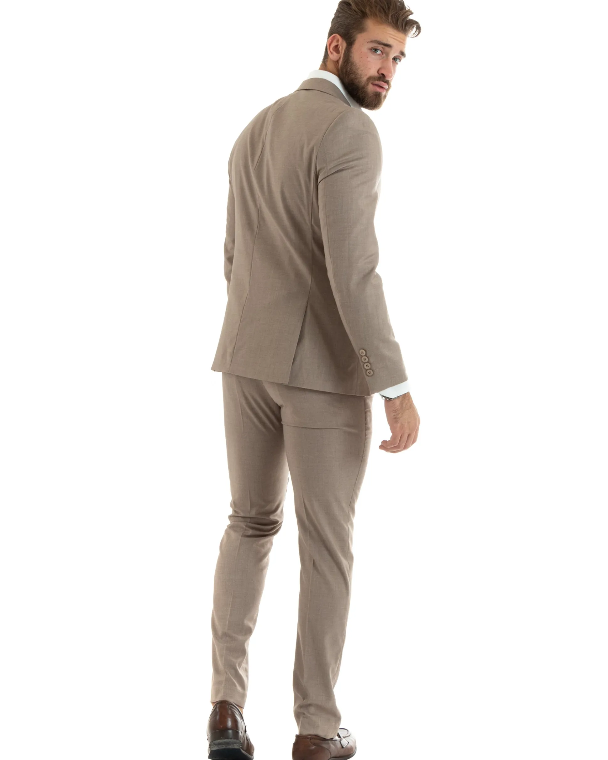 Abito uomo monopetto vestito viscosa completo giacca pantaloni beige GIOSAL-OU2432A