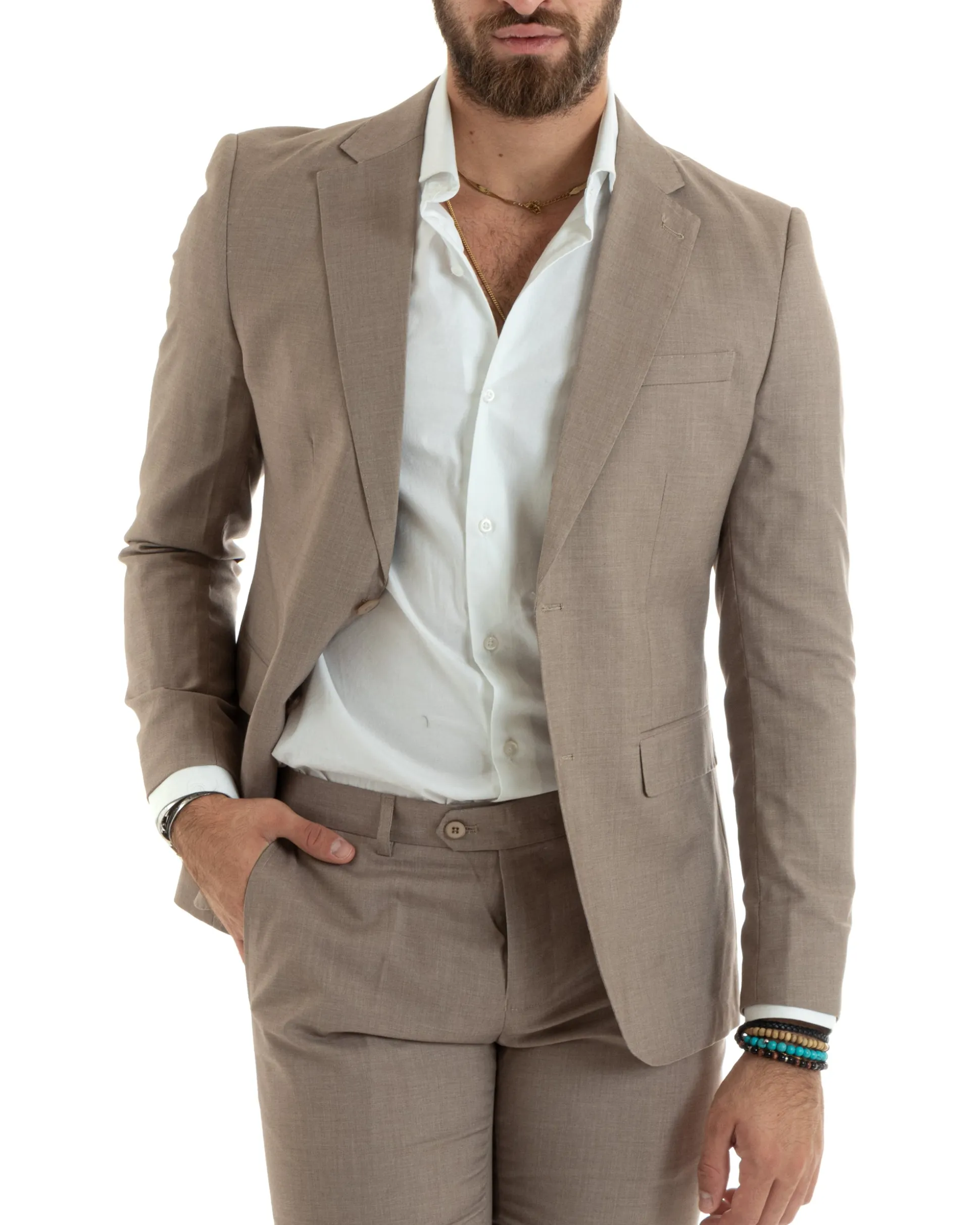 Abito uomo monopetto vestito viscosa completo giacca pantaloni beige GIOSAL-OU2432A
