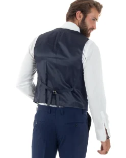 Abito Uomo Monopetto Vestito 3 Pezzi Completo Panciotto Smoking Raso Blu AE1099A