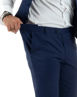 Abito Uomo Monopetto Vestito 3 Pezzi Completo Panciotto Smoking Raso Blu AE1099A