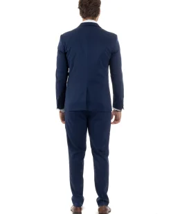 Abito Uomo Monopetto Vestito 3 Pezzi Completo Panciotto Smoking Raso Blu AE1099A