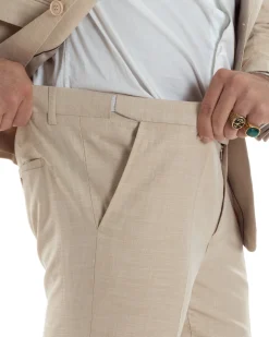 Abito Uomo Monopetto Vestito Viscosa Completo Giacca Pantaloni Beige Melangiato AE1127A