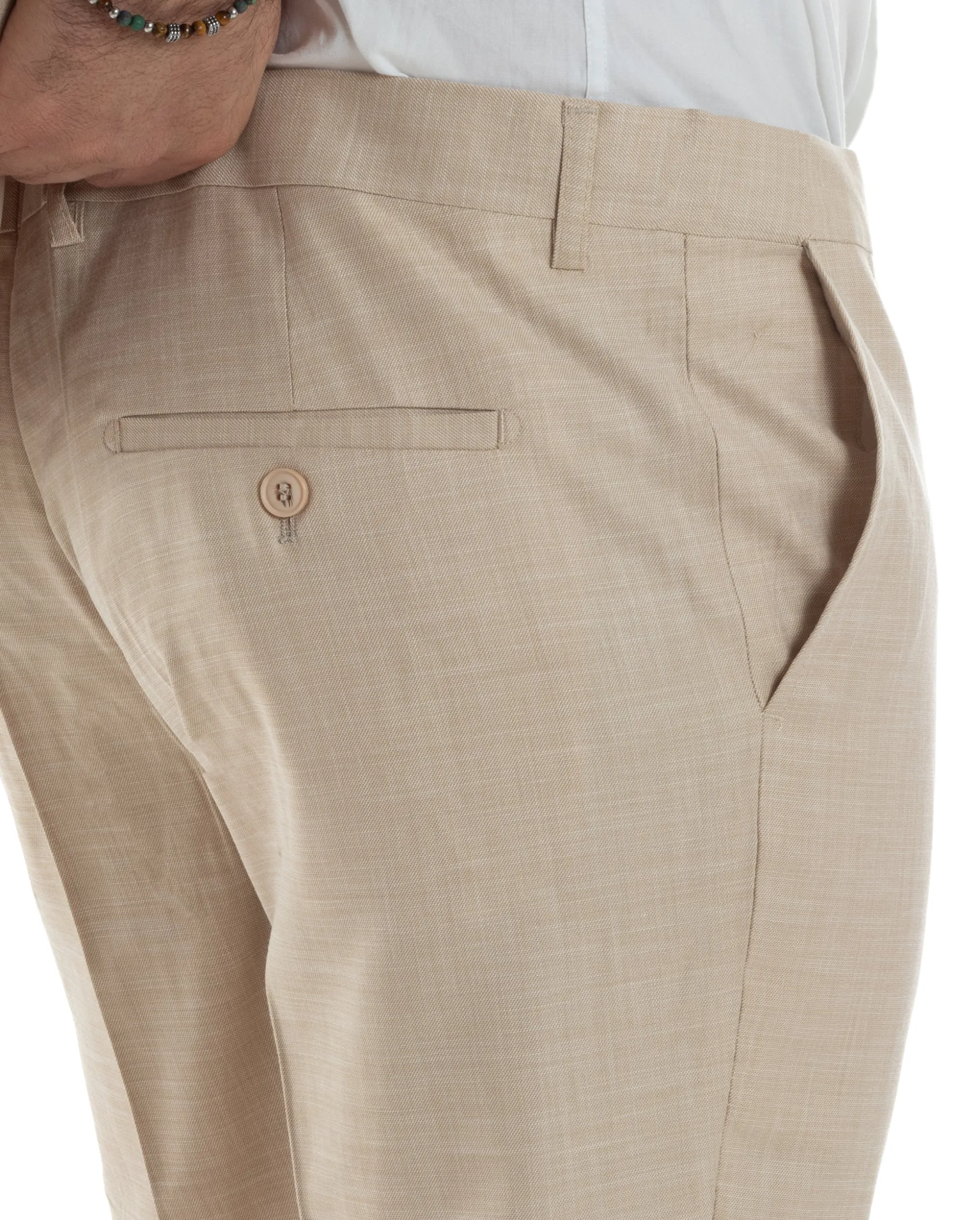 Abito Uomo Monopetto Vestito Viscosa Completo Giacca Pantaloni Beige Melangiato AE1127A