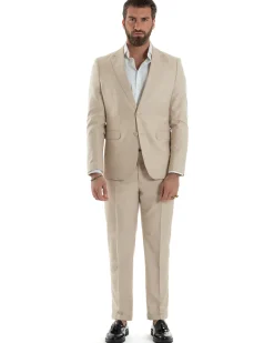 Abito Uomo Monopetto Vestito Viscosa Completo Giacca Pantaloni Beige Melangiato AE1127A