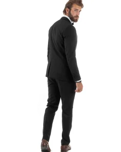 Abito uomo monopetto vestito 3 pezzi completo panciotto smoking raso nero GIOSAL-AE1098A