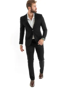 Abito uomo monopetto vestito viscosa completo giacca pantaloni nero GIOSAL-OU2431A