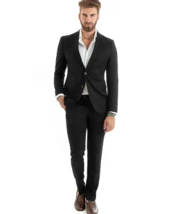 Abito uomo monopetto vestito viscosa completo giacca pantaloni nero GIOSAL-OU2431A