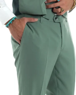 Abito Uomo Monopetto Vestito 3 Pezzi Completo Panciotto Verde Salvia AE1161A