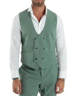 Abito Uomo Monopetto Vestito 3 Pezzi Completo Panciotto Verde Salvia AE1161A