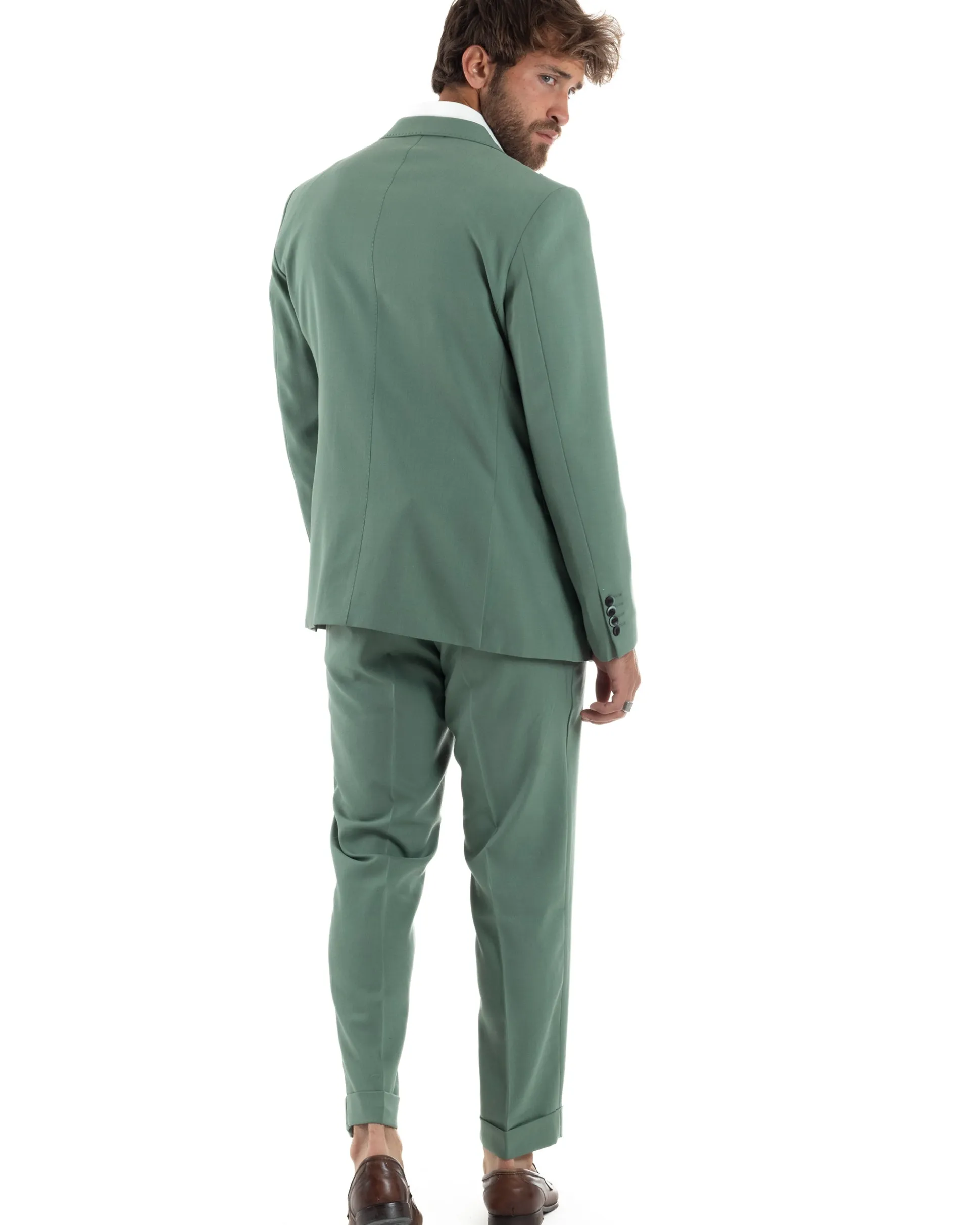 Abito Uomo Monopetto Vestito 3 Pezzi Completo Panciotto Verde Salvia AE1161A