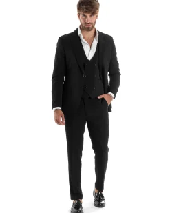 Abito Uomo Monopetto Vestito 3 Pezzi Completo Panciotto Nero AE1067A