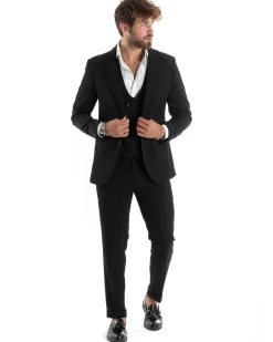 Abito Uomo Monopetto Vestito 3 Pezzi Completo Panciotto Nero AE1067A