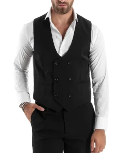 Abito Uomo Monopetto Vestito 3 Pezzi Completo Panciotto Nero AE1067A