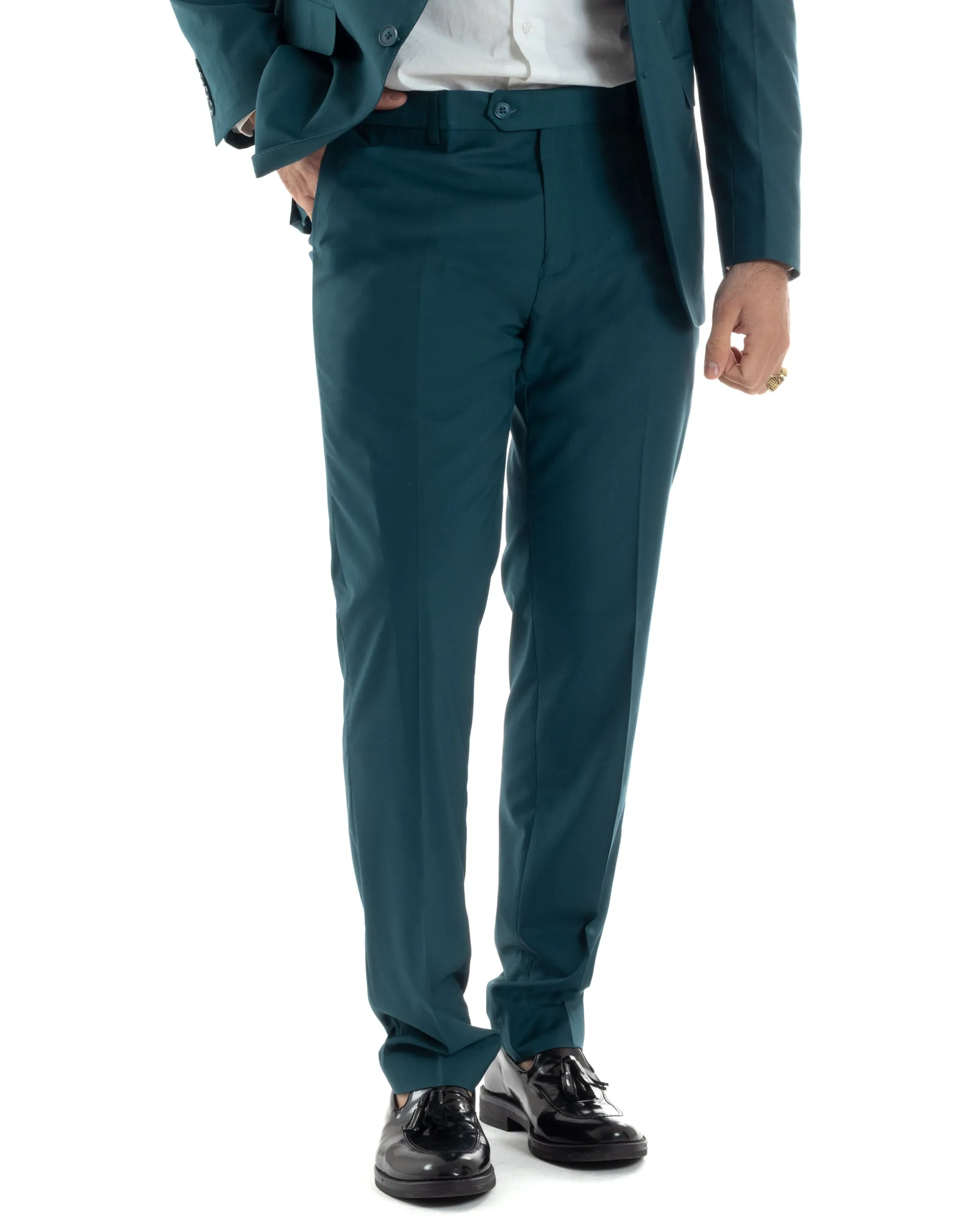 Abito uomo monopetto vestito viscosa completo giacca pantaloni petrolio GIOSAL-AE1129A