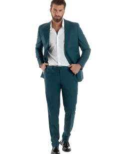 Abito uomo monopetto vestito viscosa completo giacca pantaloni petrolio GIOSAL-AE1129A