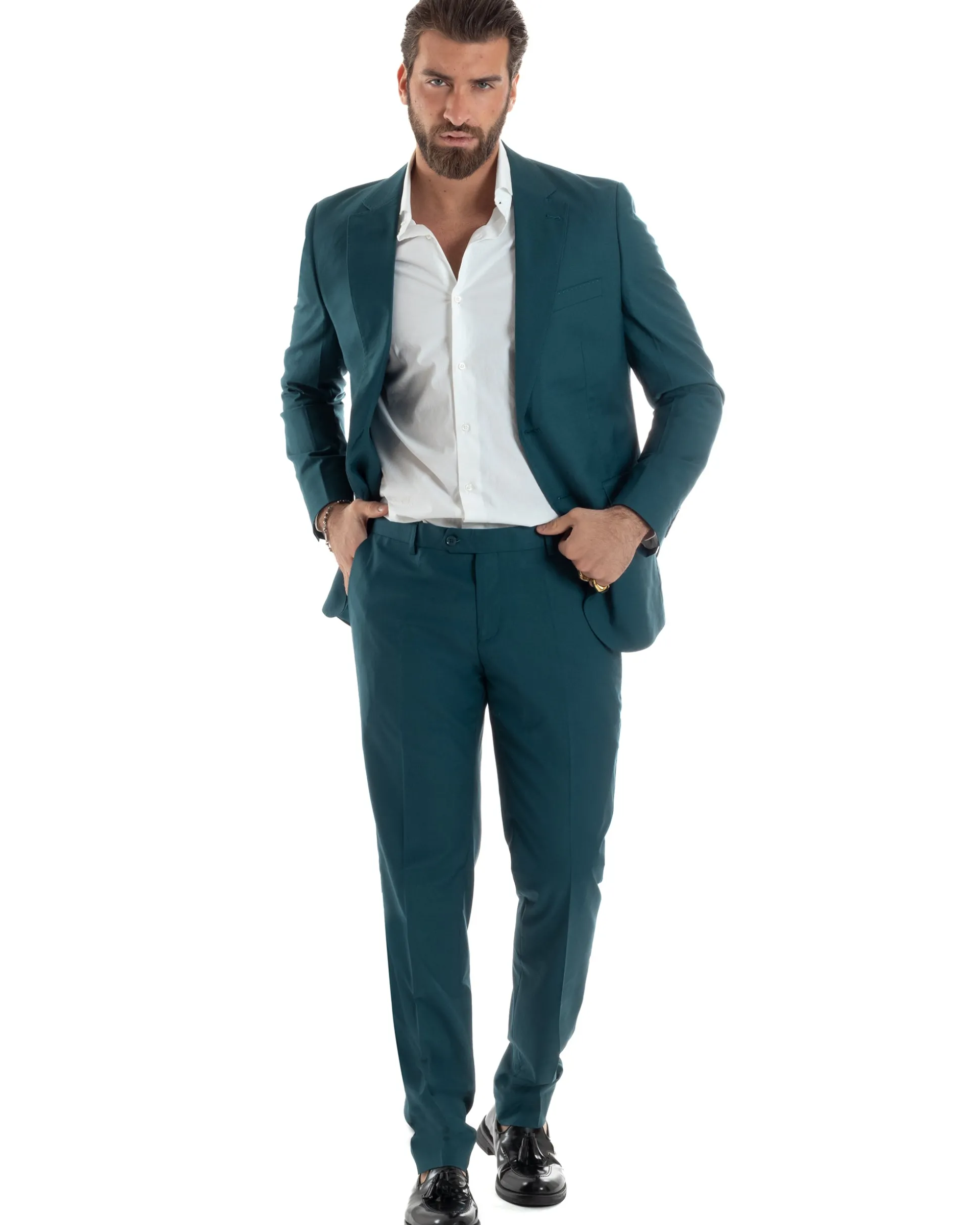 Abito uomo monopetto vestito viscosa completo giacca pantaloni petrolio GIOSAL-AE1129A
