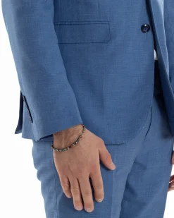 Abito Uomo Monopetto Vestito Viscosa Completo Giacca Pantaloni Blu Chiaro Melangiato AE1126A