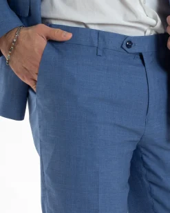 Abito Uomo Monopetto Vestito Viscosa Completo Giacca Pantaloni Blu Chiaro Melangiato AE1126A