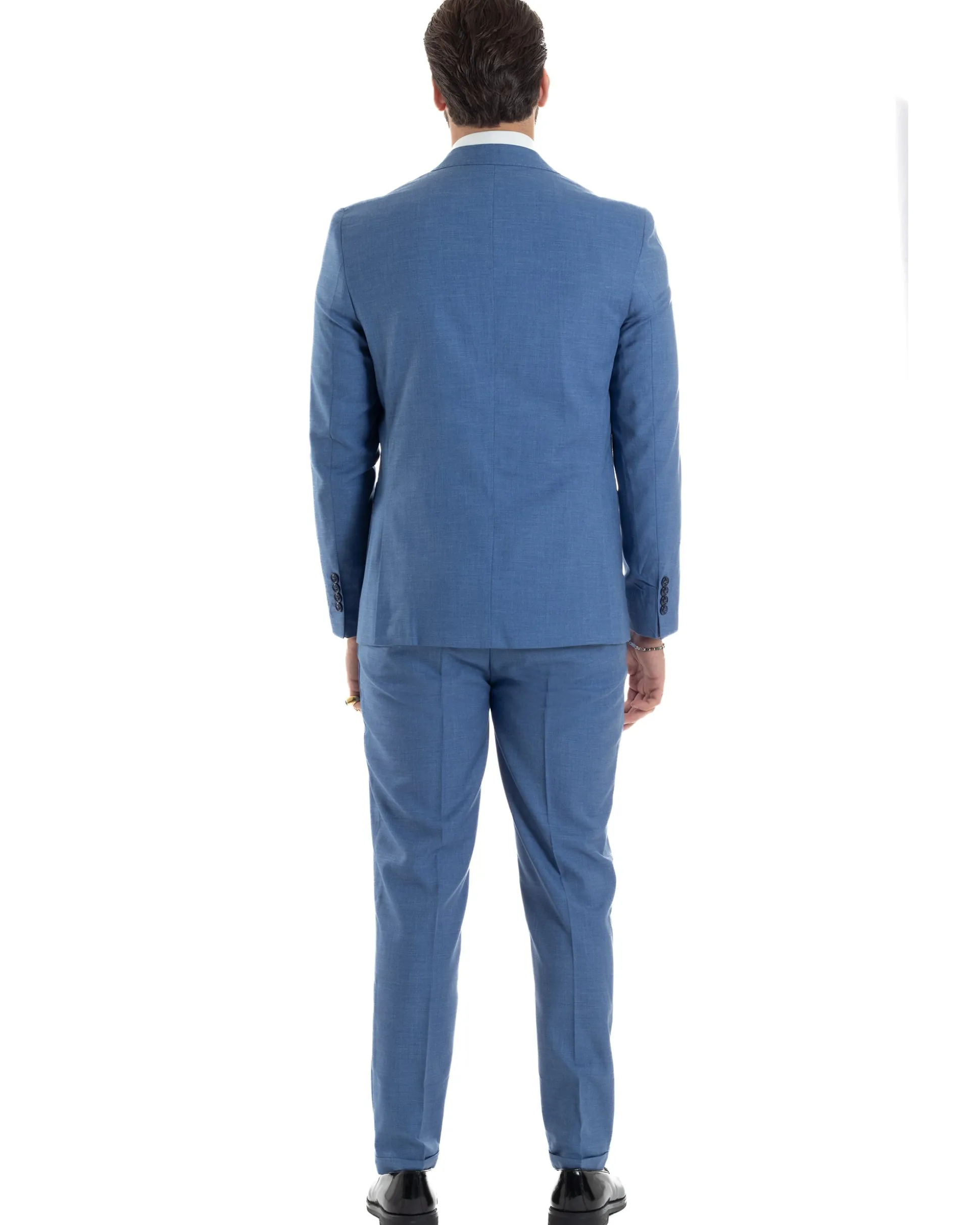 Abito Uomo Monopetto Vestito Viscosa Completo Giacca Pantaloni Blu Chiaro Melangiato AE1126A